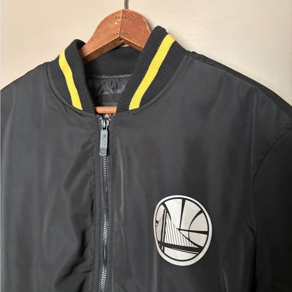 NBA Golden State Warriors black bomber jacket quilted full zip streetwear sz L - Picture 3 of 14